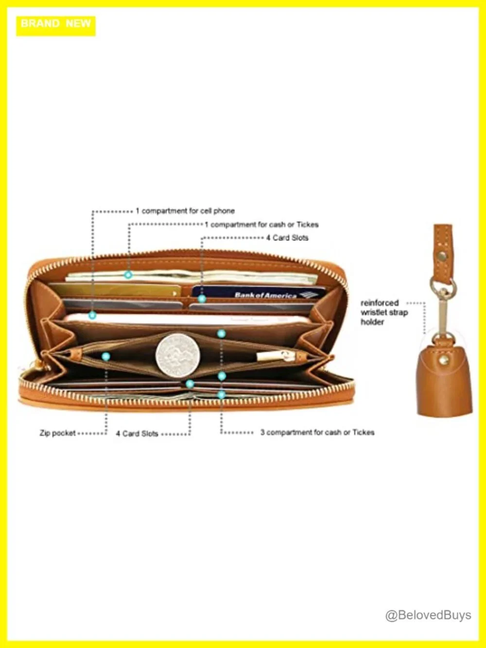 Vegan Leather Triple Compartment Wristlet Wallet with Removable Strap